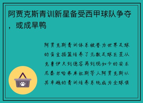 阿贾克斯青训新星备受西甲球队争夺，或成旱鸭