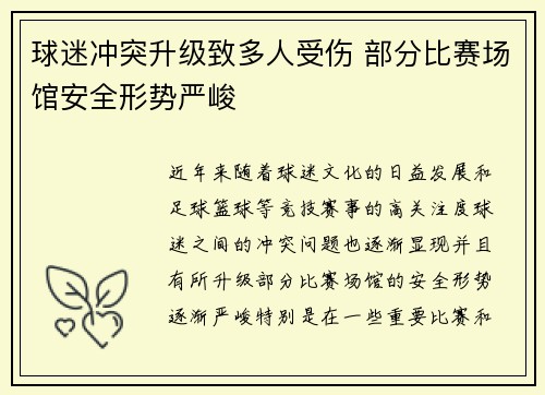 球迷冲突升级致多人受伤 部分比赛场馆安全形势严峻